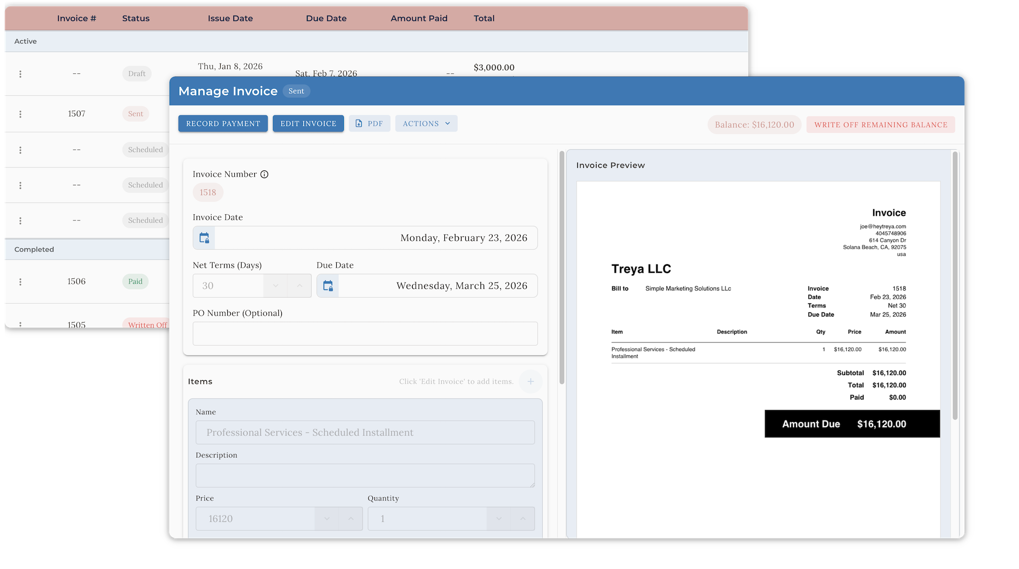 Treya CRM Calendar and Task Management Interface for Professional Services Businesses