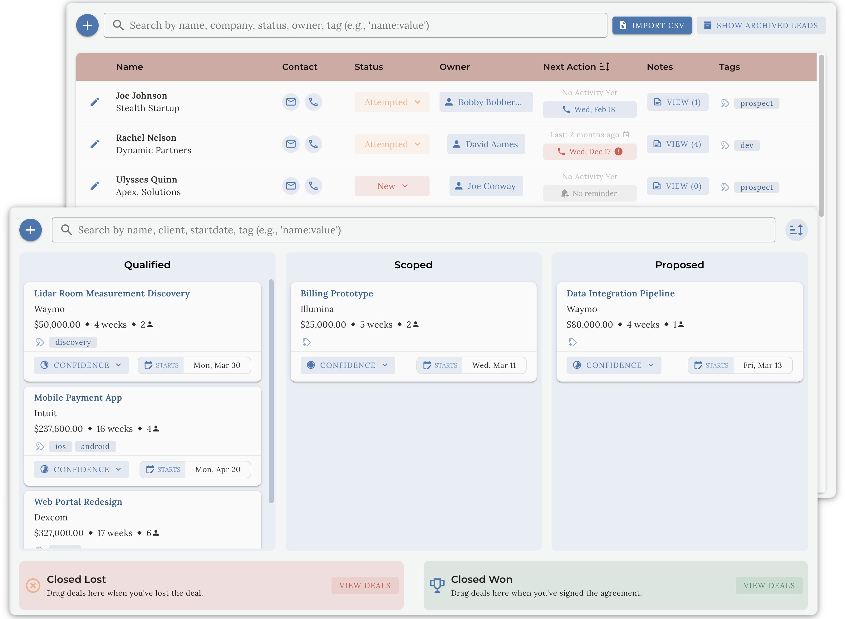 Treya CRM Pipeline Health, Team Size and Team Composition Forecasts Interface for Professional Services Businesses