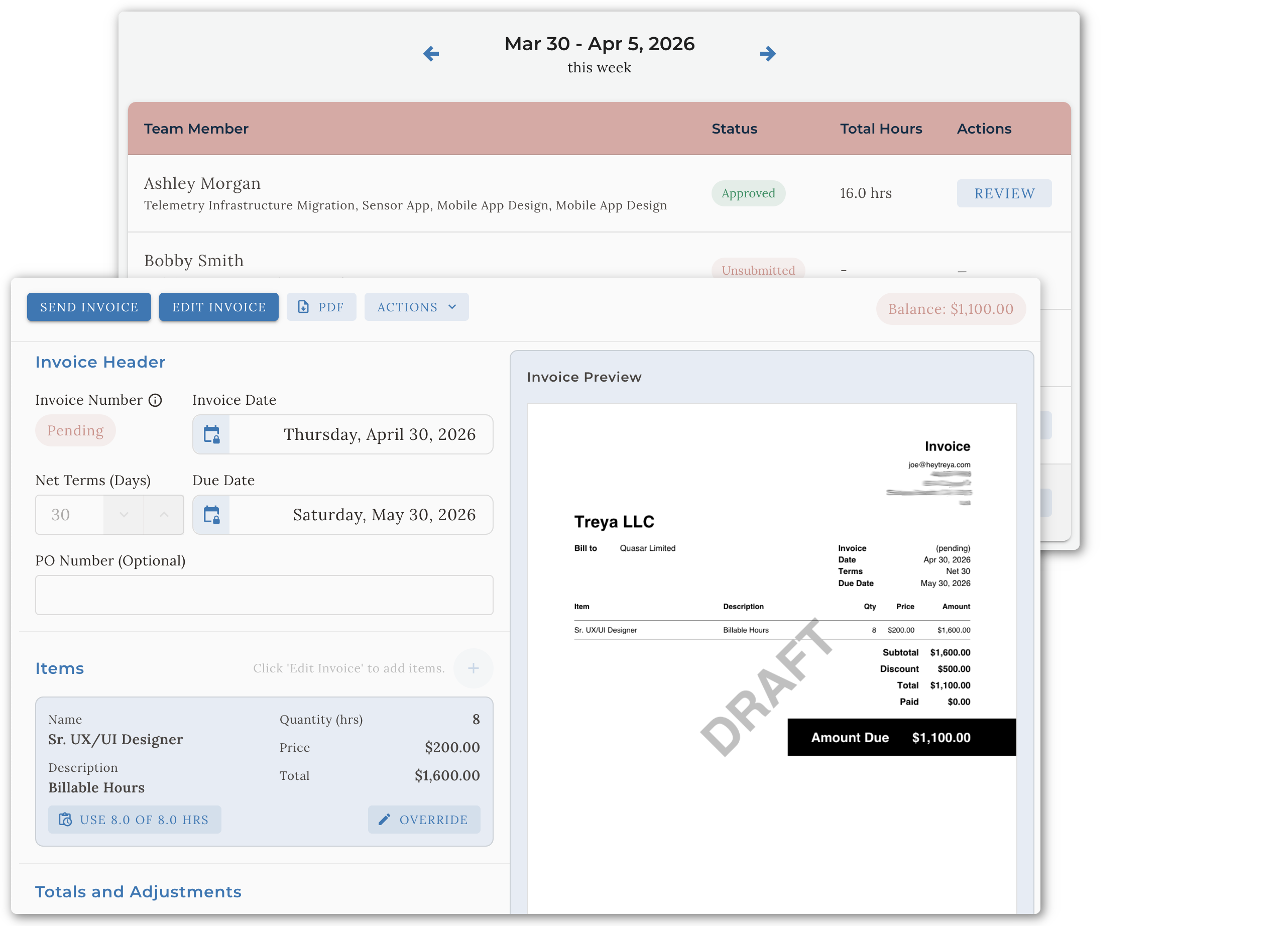 Treya CRM Calendar and Task Management Interface for Professional Services Businesses