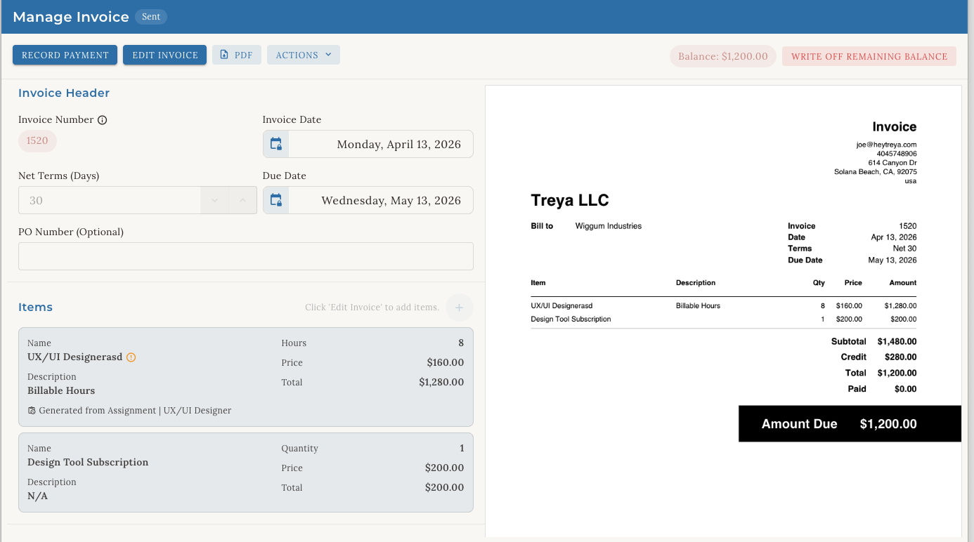 Generate invoice PDFs and sync with your accounting system