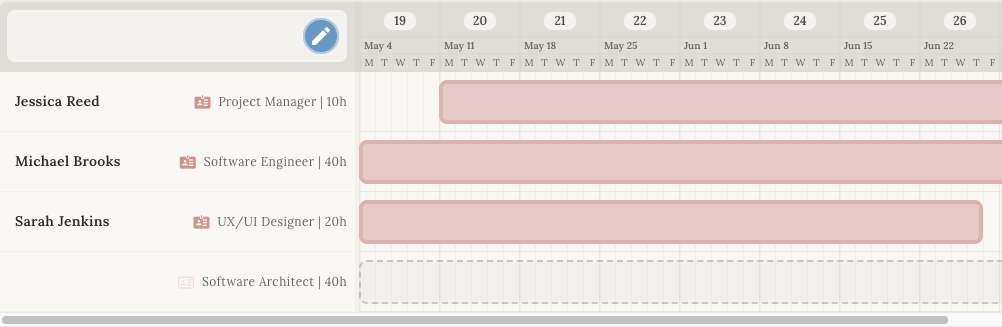 Project team member assignments view