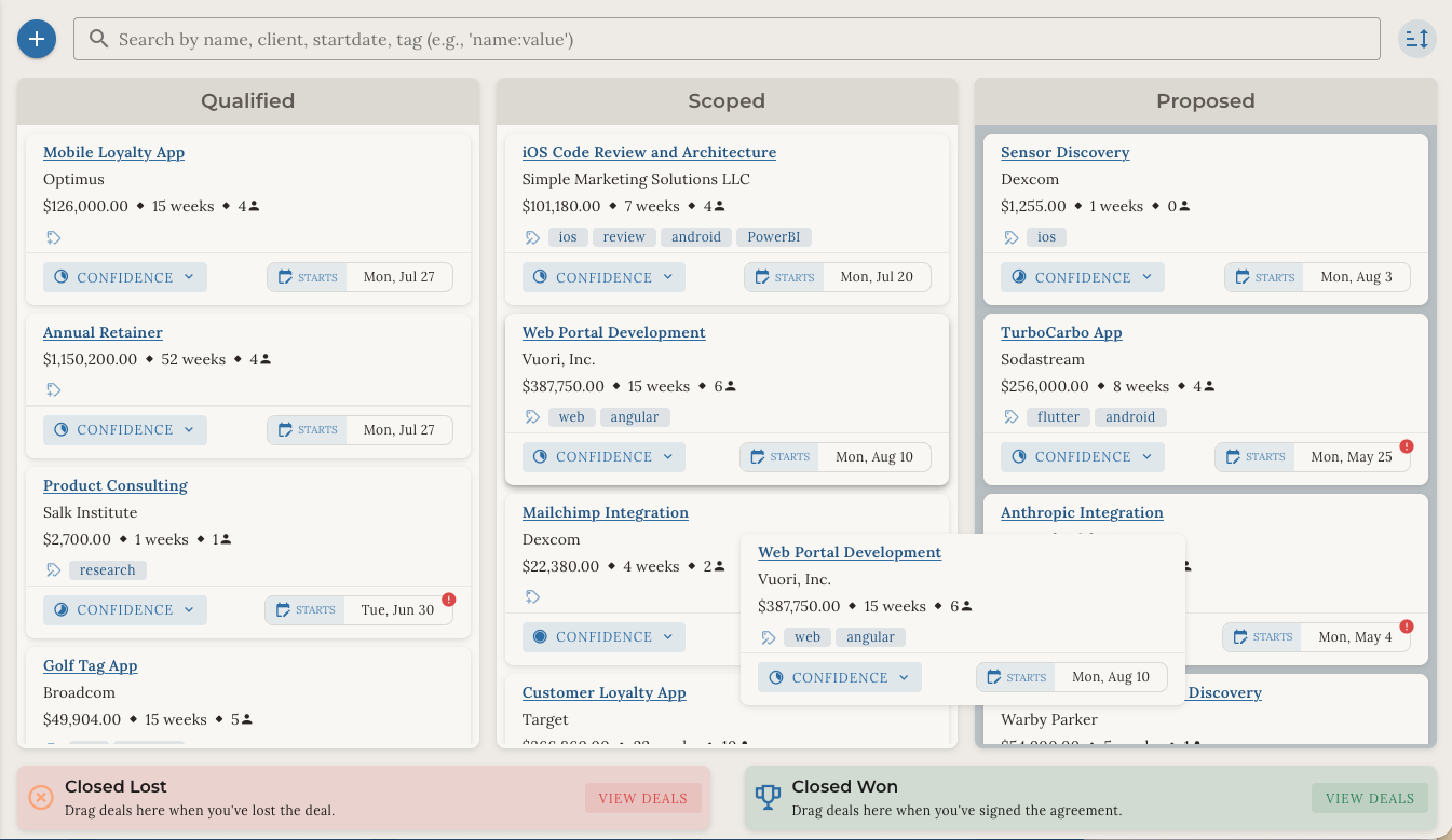 Sales pipeline kanban view