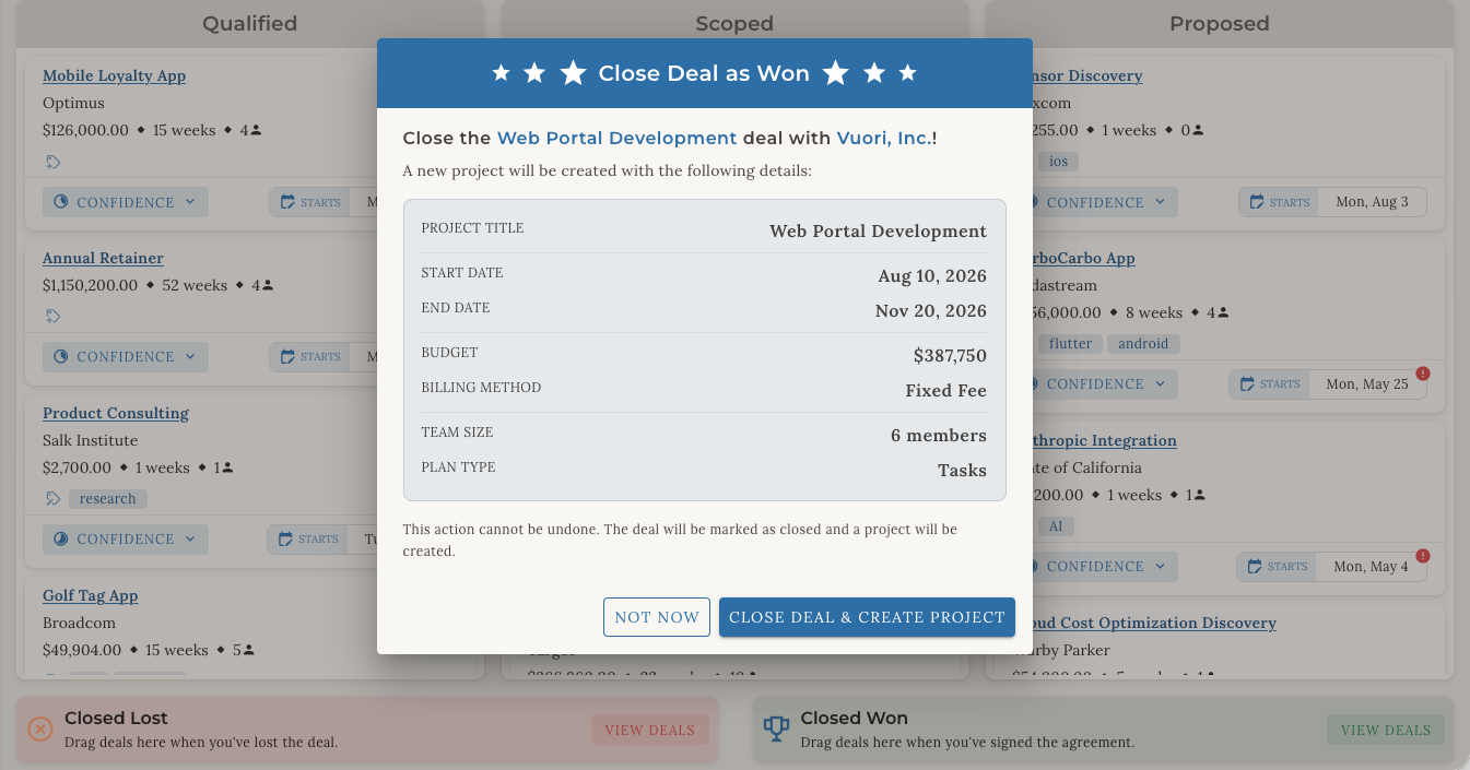 Closed deal to project handoff