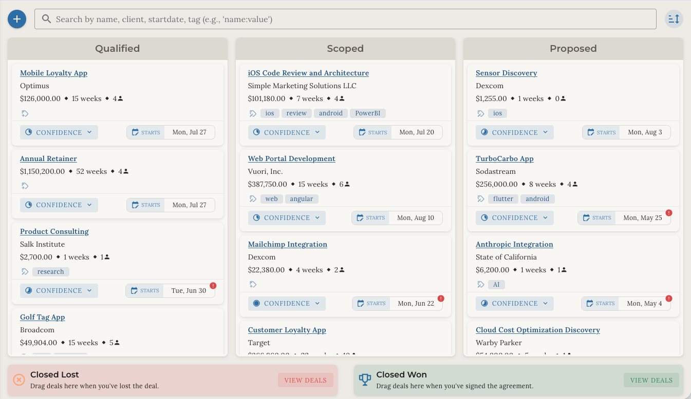 Sales pipeline and CRM screenshot