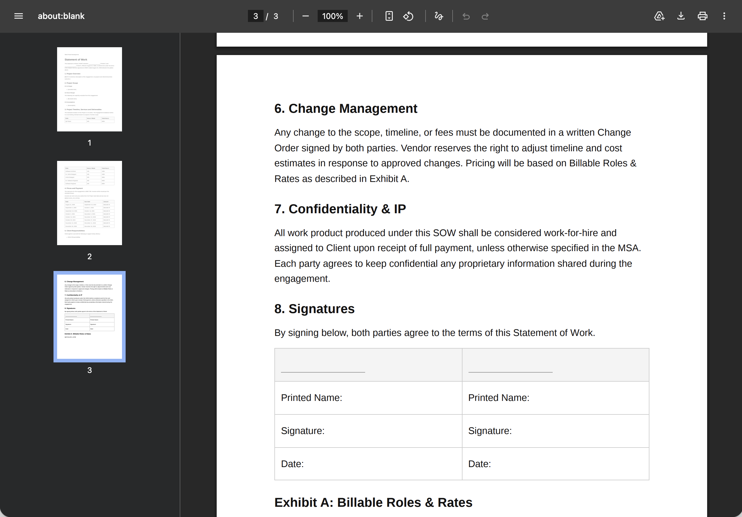Save as PDF for signature