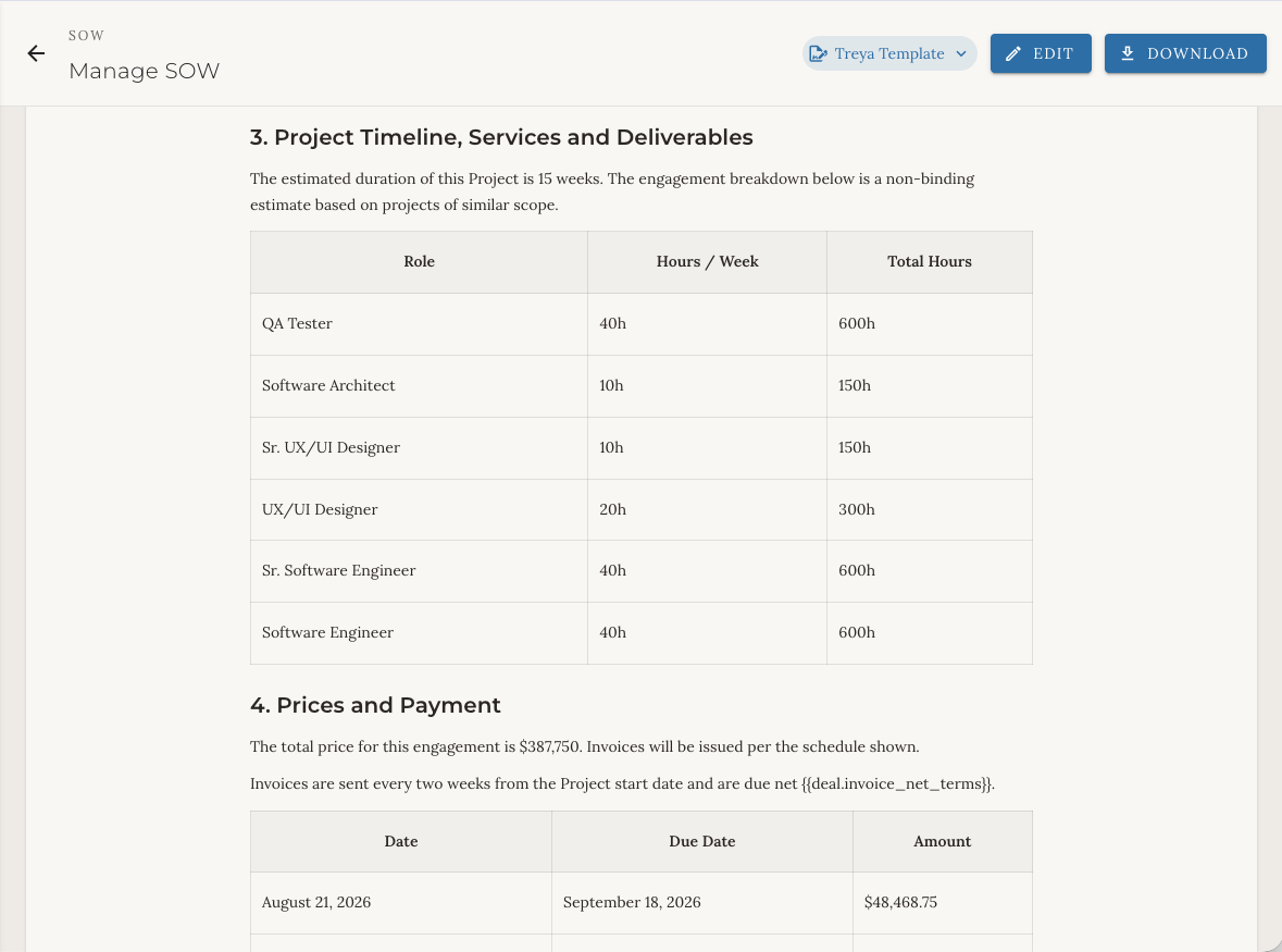 Statement of work screenshot