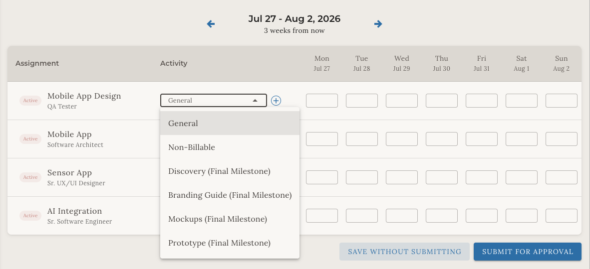 Time entry interface