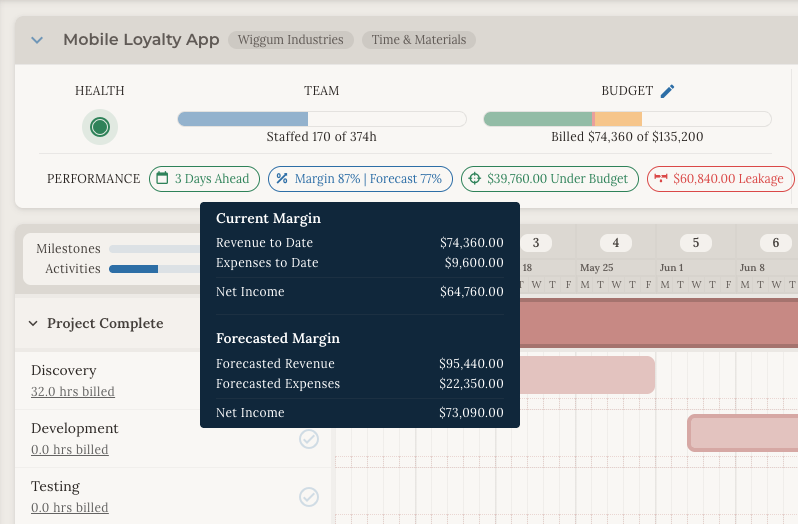 Project profitability reporting