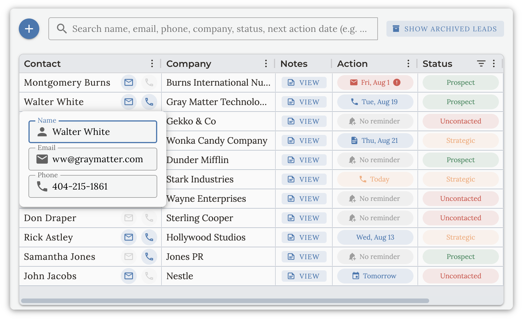 Treya CRM Leads and Referral Sources Interface for Client Services Businesses